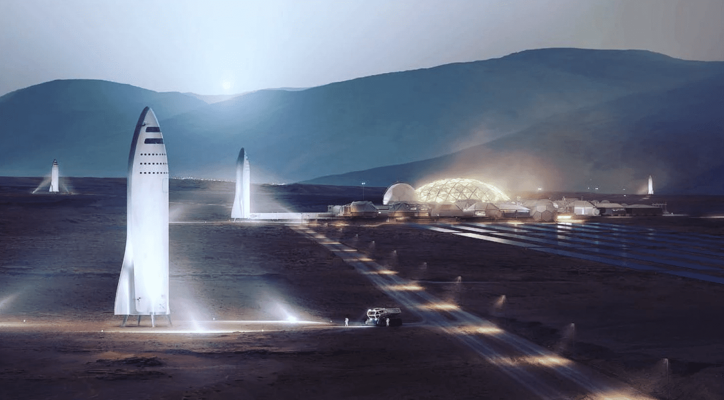 Concept image of spacecraft landing on Mars, next to a human settlement. Musk said early this Friday that he wants to make the Red Planet "a nice place to be. The plan is to reach a human colony with a population numbering around one million. Credit: SpaceX.