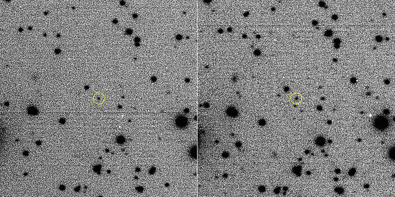 mages of 2015 BZ509 obtained at the Large Binocular Telescope Observatory (LBTO) that established its retrograde co-orbital nature. The bright stars and the asteroid (circled in yellow) appear black and the sky white in this negative image. Credit: C. Veillet / Large Binocular Telescope Observatory (27).